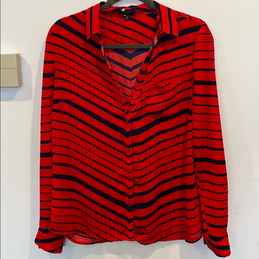 Ann Taylor Red and Navy Blouse
